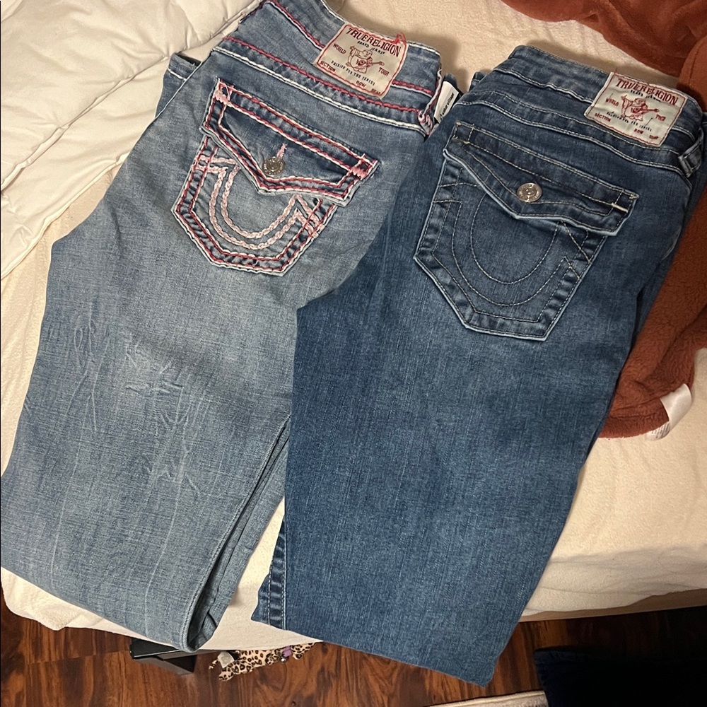 True Religion Women's Boot Cut Jeans in Light Blue and Dark Blue